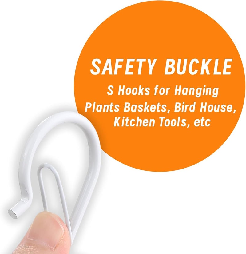 iCafePub 24 PCS S Hooks for Hanging with Safety Buckle, 3.5 inch Heavy Duty Metal S Shaped Hooks Stainless Steel for Hanging Kitchen Utensil, Cups, Pots, Plants, Bags, Hats (White) - Image 2